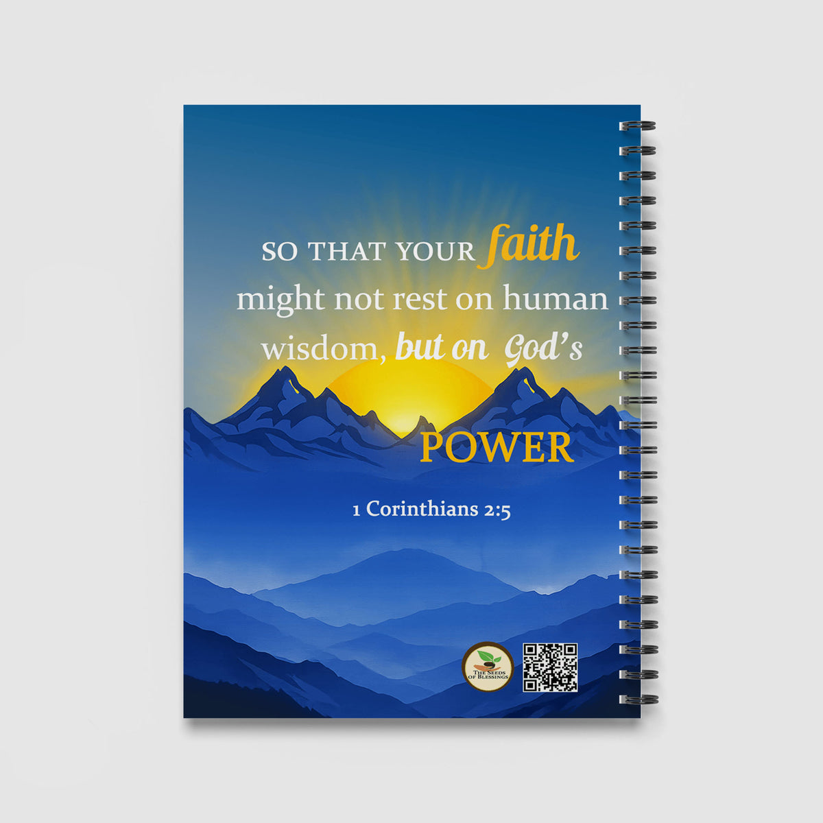 Spiral Notebook A4 - Complete scripture verse 'Is My Strength and My Shield' in white text over mountain landscape