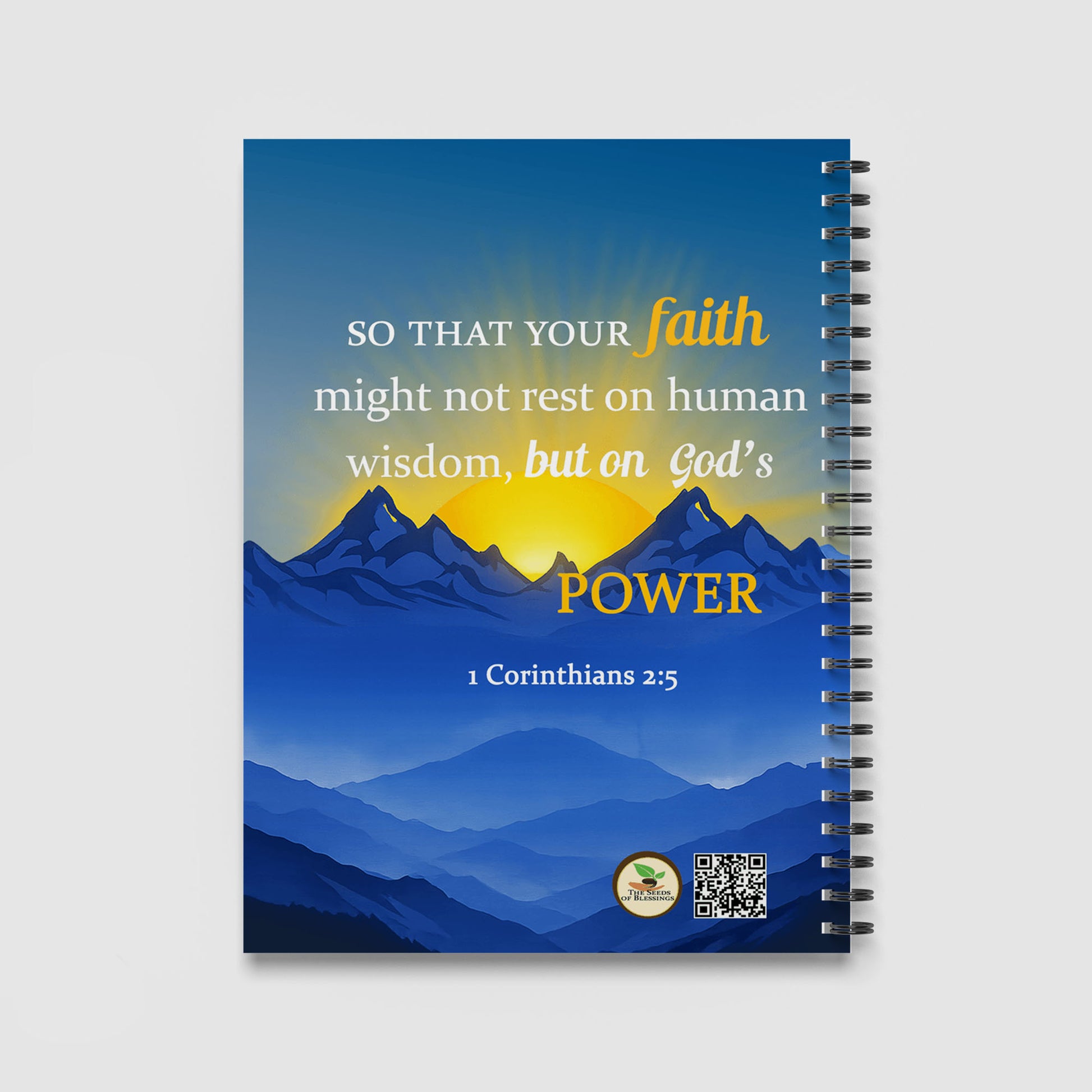 Spiral Notebook A4 - Complete scripture verse 'Is My Strength and My Shield' in white text over mountain landscape
