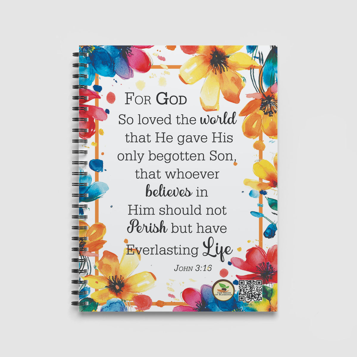 Spiral Notebook A4 - Christian faith notebook with bold typography and artistic floral border design