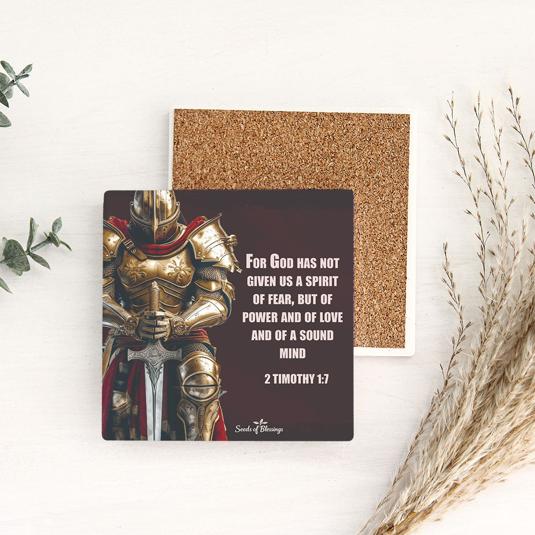Ceramic Coaster Set of 4 - Multiple coasters arranged showing consistent armor and scripture design across all four pieces