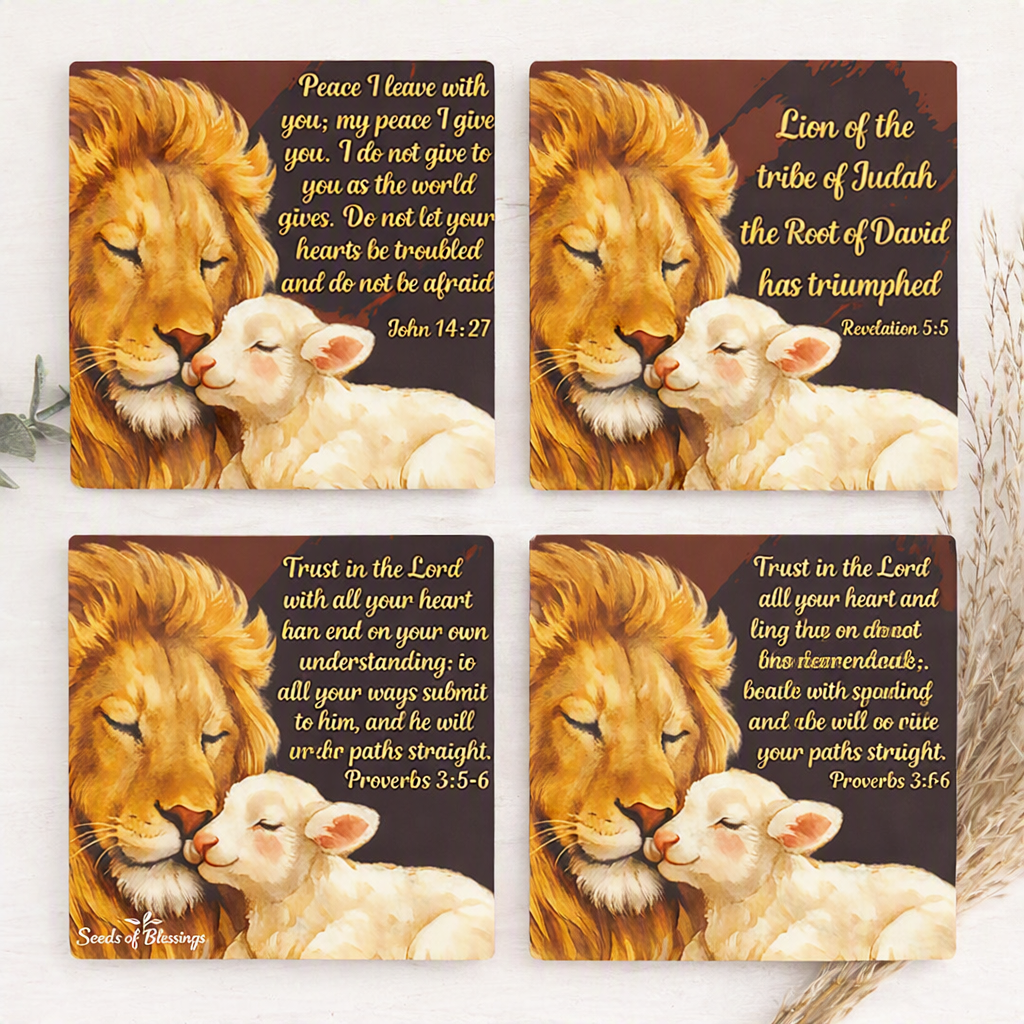 Lion and Lamb Ceramic Coasters Pack of 4