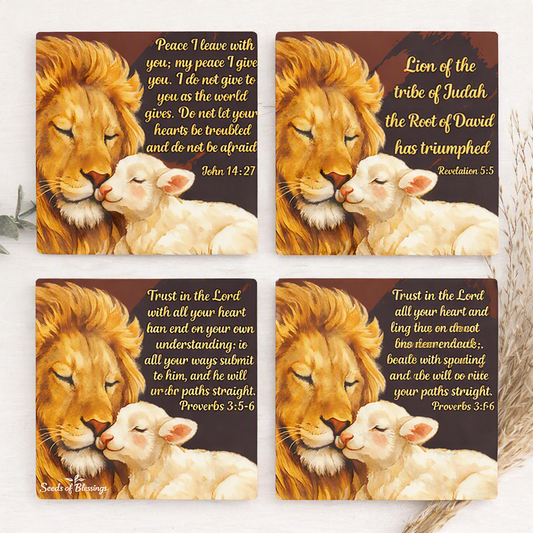Lion and Lamb Ceramic Coasters Pack of 4